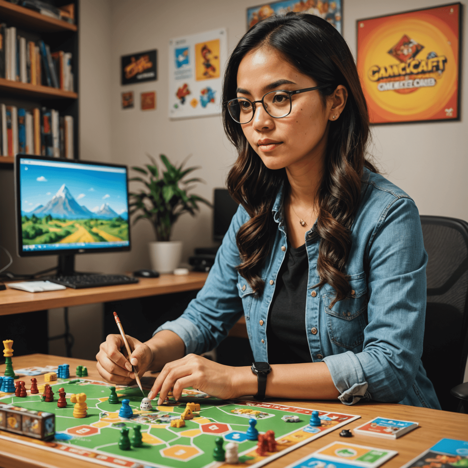 Foto Siti Rahma, editor konten GameCraft, sedang fokus mengevaluasi sebuah permainan papan