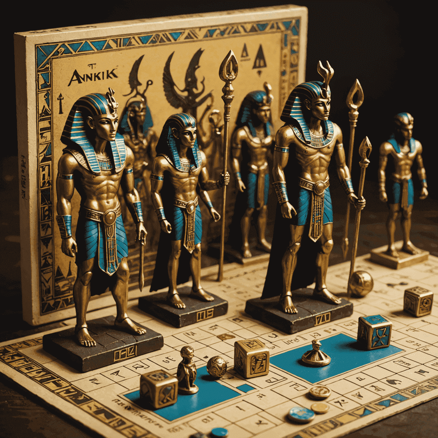 Miniatur dewa-dewa Mesir kuno dan papan permainan Ankh: Gods of Egypt